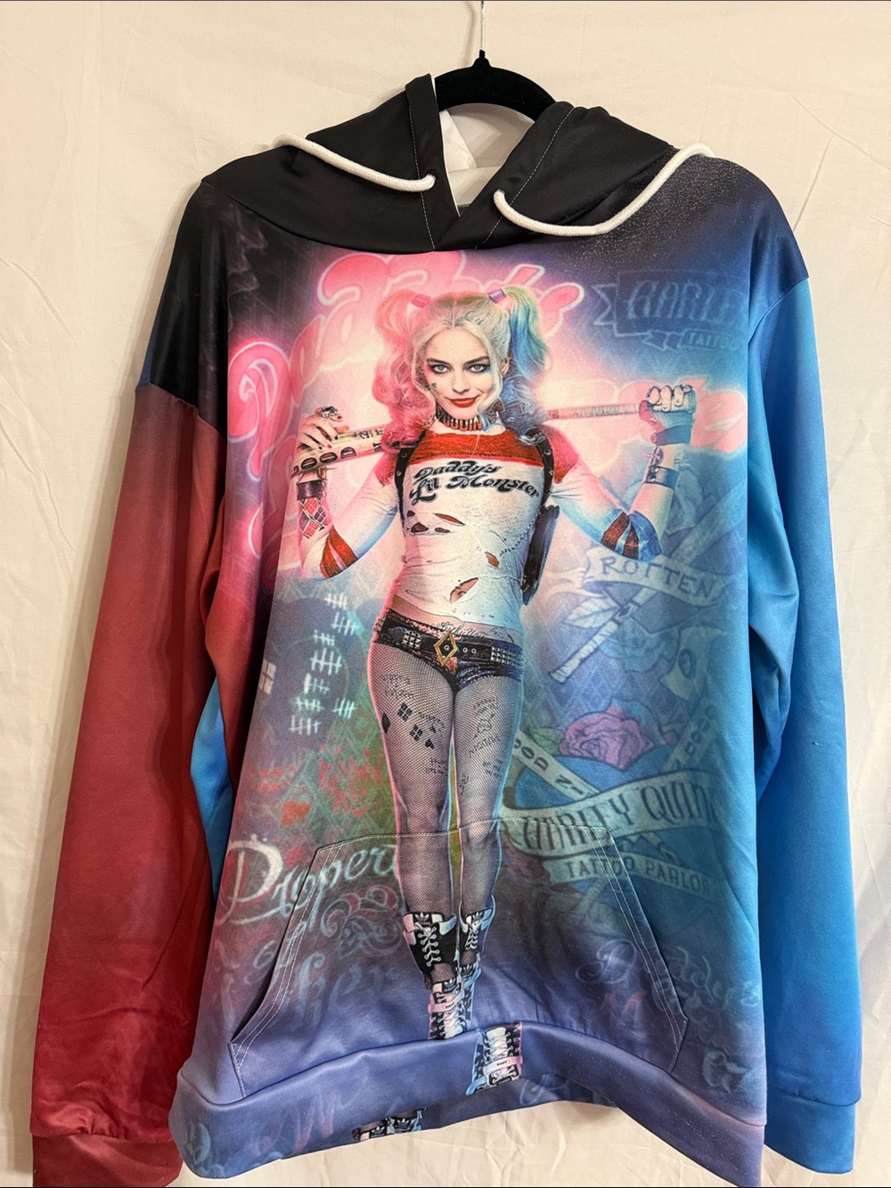 Girls Ombre Harley Quinn Pullover Hoodie in Pink and Blue